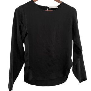 Grana Blouse Size XS Black 100% Silk Long Sleeve Top Shirt Minimalist